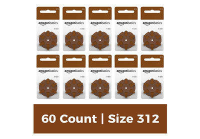 Image: AmazonBasics 312 Hearing Aid Batteries (60 Count)