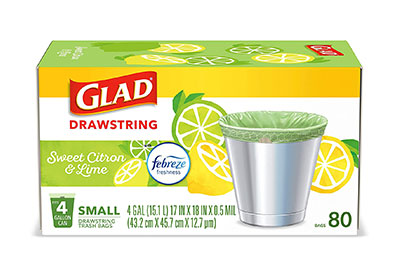 Image: Glad 4 Gallon Odorshield Small Drawstring Trash Bag (by Glad)