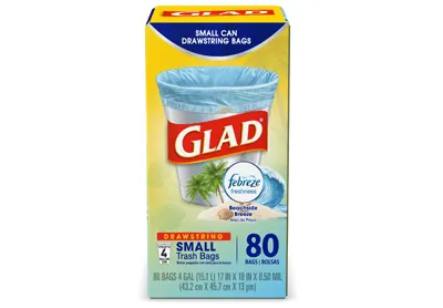 Image: Glad OdorShield Small Drawstring Trash Bags-4 Gal, 80 Bags (by Glad)