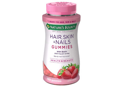 Image: Hair Skin and Nails Vitamins Gummies Strawberry Flavored (140 Gummies) (by Nature's Bounty)