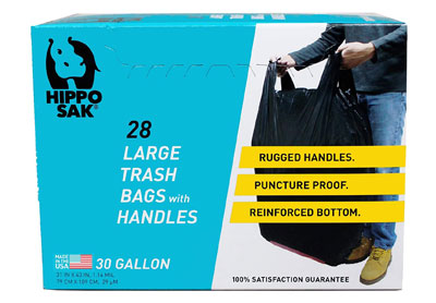 Image: Hippo Sak 30 Gallon Large Trash Bag with Handles-56 Bags (by Hippo Sak)