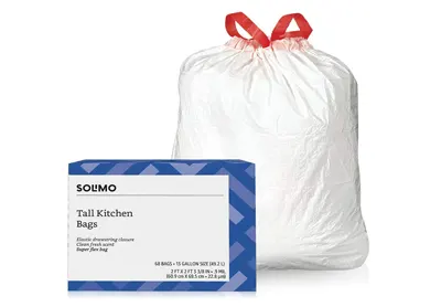 Image: Solimo Super Flex Tall Kitchen Trash Bags-13 Gallon, 68 Bags (by Solimo)