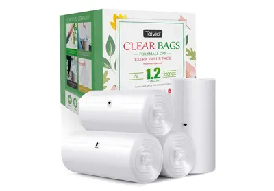 Image: Teivio 1.2 Gallon Strong Small Clear Plastic Trash Bags for home office kitchen-220 Bags (by Teivio)