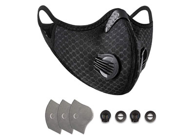 Image: Unisex Reusable Black Face Mask with Activated Carbon Replacement Filter Respirator (by Salipt)