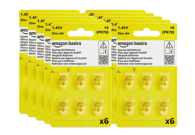 Image: Amazon Basics 10 Hearing Aid Batteries (6 x 10 Pack)