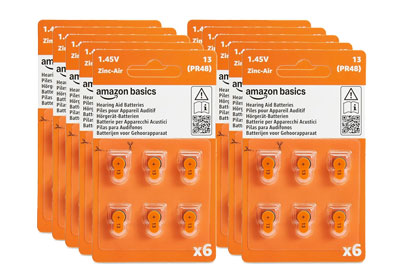 Image: Amazon Basics 13 Hearing Aid Batteries (6 x 10 Pack)