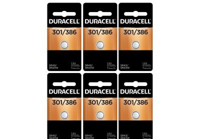 Image: Duracell 301/386 1.5V Silver Oxide Button Batteries (1 x 6 Pack)