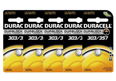 Image: Duracell 303/357 1.5V Silver Oxide Button Batteries (1 x 5 Pack)