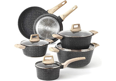 Image: Carote 10-Piece Black Granite Nonstick Cookware Set