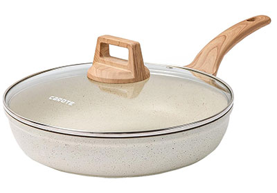 Image: Carote 8-inch White Granite Nonstick Frying Pan with Lid