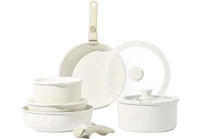 Image: Carote Cream White 11-Piece Nonstick Granite Cookware Set