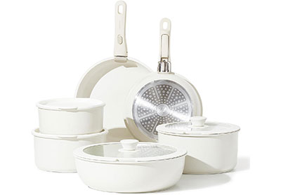 Image: Carote Cream White 12-Piece Nonstick Granite Cookware Set