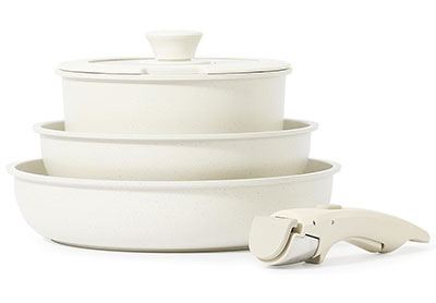 Image: Carote Cream White 5-Piece Nonstick Granite Cookware Set