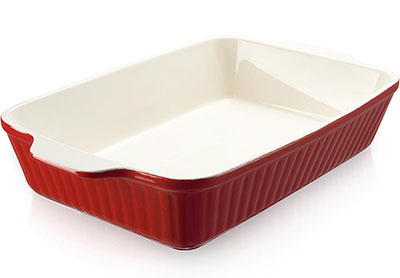 Image: Dowan 9x13 inch Red Ceramic Deep Baking Dish