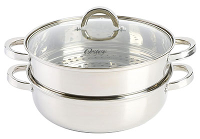 Image: Oster 11-in Stainless Steel Everyday Pan with steamer & Lid