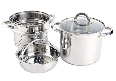 Image: Oster 5-qt Stainless Steel Pasta Pot with Steamer & Basket