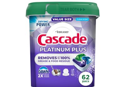 Image: Cascade Platinum Plus Clean Scent Dishwasher Pods (62 Count)