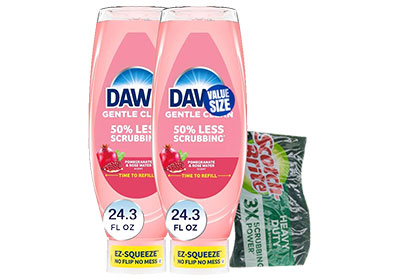Image: Dawn Gentle Clean EZ-Squeeze Pomegranate & Rose Water Scent Dishwashing Liquid + Sponge Kit (718mL x 2 Pack + 1 Count)