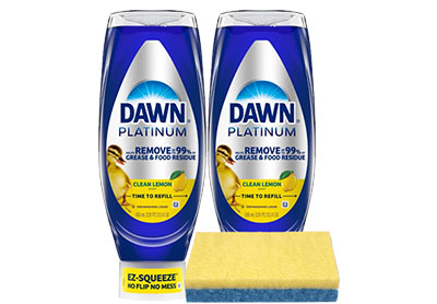 Image: Dawn Platinum EZ-Squeeze Clean Lemon Scent Dishwashing Liquid + Sponge Kit (606mL x 2 Pack + 1 Count)