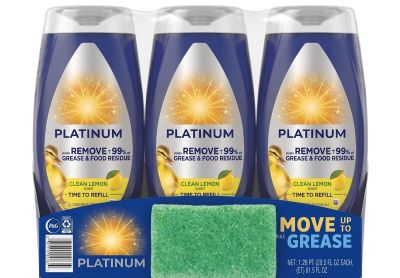 Image: Dawn Platinum EZ-Squeeze Clean Lemon Scent Dishwashing Liquid + Sponge Set (606mL x 3 Pack + 1 Count)