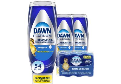 Image: Dawn Platinum EZ-Squeeze Fresh Rain Scent Dishwashing Liquid + Sponge Kit (532mL x 3 Pack + 1 Count)