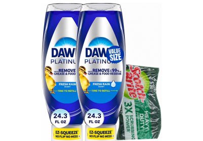 Image: Dawn Platinum EZ-Squeeze Fresh Rain Scent Dishwashing Liquid + Sponge Kit (718mL x 2 Pack + 1 Count)