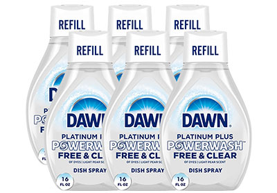 Image: Dawn Platinum Plus Free & Clear Light Pear Scent Powerwash Dish Spray Refill (473mL x 6 Pack)