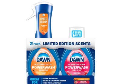 Image: Dawn Platinum Plus Pumpkin Spice + Frosted Cranberry Scent Powerwash Dish Spray + Refill (473mL x 2 Pack)