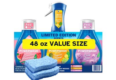 Image: Dawn Summer Watermelon + Tropical Blend + Crisp Lilac Scent Powerwash Dish Spray & Refill + Sponge kit (473mL x 3 Pack + 2 Count)