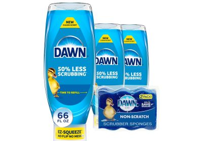 Image: Dawn Ultra EZ-Squeeze Original Scent Dishwashing Liquid + Sponge Kit (650mL x 3 Pack + 1 Count)