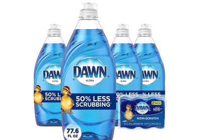 Image: Dawn Ultra Original Scent Dishwashing Liquid + Sponges Kit (573mL x 4 Pack + 2 Count)