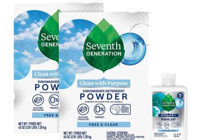 Image: Seventh Generation Free & Clear Dishwasher Detergent Powder & Power + Rinse Aid (1.28kg x 2 Pack + 236mL)
