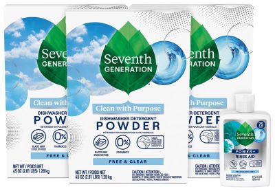 Image: Seventh Generation Free & Clear Dishwasher Detergent Powder & Power + Rinse Aid (1.28kg x 3 Pack + 236mL)