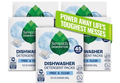 Image: Seventh Generation Free & Clear Scent Free Dishwasher Detergent Packs (45 Count x 5 Pack)