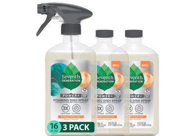 Image: Seventh Generation Power + Mandarin Orange Scent Foaming Dish Spray & Refill (473mL x 3 Pack)