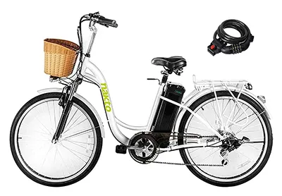 Image: Nakto 26-CAMEL 26-inch 6-Speed Electric Cruiser Bicycle with Basket For Adults 350W
