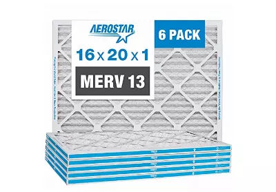 Image: Aerostar 16x20x1 MERV-13 Pleated AC Furnace Air Filter 6-pack