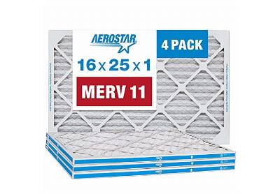 Image: Aerostar 16x25x1 MERV-11 Pleated AC Furnace Air Filter 4-pack