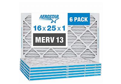 Image: Aerostar 16x25x1 MERV-13 Pleated AC Furnace Air Filter 6-pack