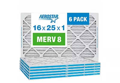 Image: Aerostar 16x25x1 MERV-8 Pleated AC Furnace Air Filter 6-pack