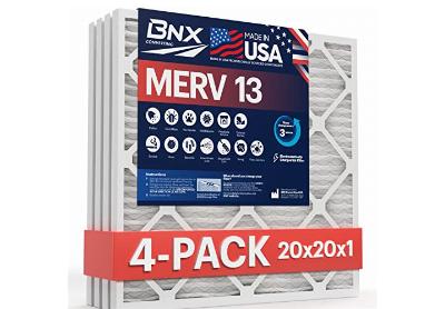 Image: BNX 20x20x1 MERV-13 Pleated AC Furnace Air Filter 4-pack