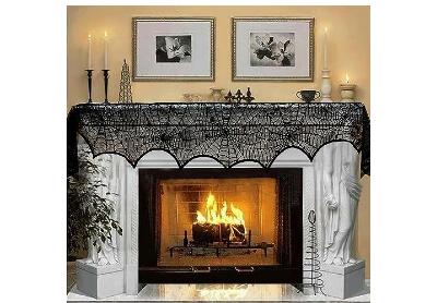 Image: AerWo Halloween Fireplace Black Lace Spider Web Decoration