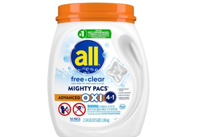 Image: All Mighty Pacs Free Clear 4-in-1 Scent Free Advanced Oxi Laundry Detergent Pacs (56 Count)