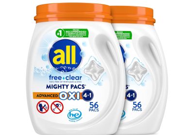 Image: All Mighty Pacs Free Clear 4-in-1 Scent Free Advanced Oxi Laundry Detergent Pacs (56 x 2 Pack)