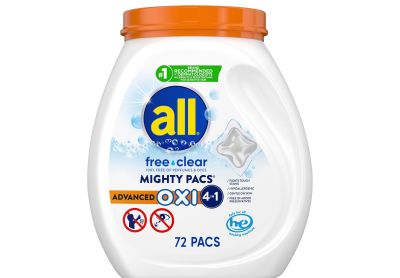 Image: All Mighty Pacs Free Clear 4-in-1 Scent Free Advanced Oxi Laundry Detergent Pacs (72 Count)