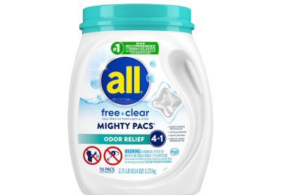 Image: All Mighty Pacs Free Clear 4-in-1 Scent Free Odor Relief Laundry Detergent Pacs (56 Count)
