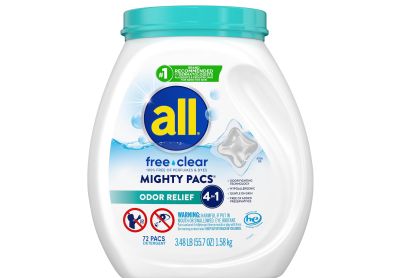 Image: All Mighty Pacs Free Clear 4-in-1 Scent Free Odor Relief Laundry Detergent Pacs (72 Count)