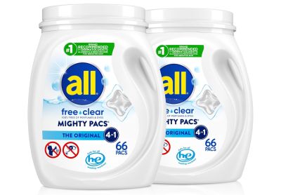 Image: All Mighty Pacs Free Clear 4-in-1 Scent Free The Original Laundry Detergent Pacs (66 x 2 Pack)