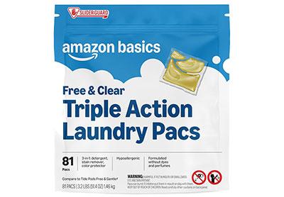 Image: Amazon Basics Free & Clear 3-in-1 Triple Action Scent Free Laundry Detergent Pacs (81 Count)