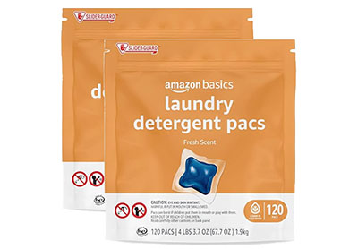 Image: Amazon Basics Fresh Scent Laundry Detergent Pacs (120 x 2 Pack)
